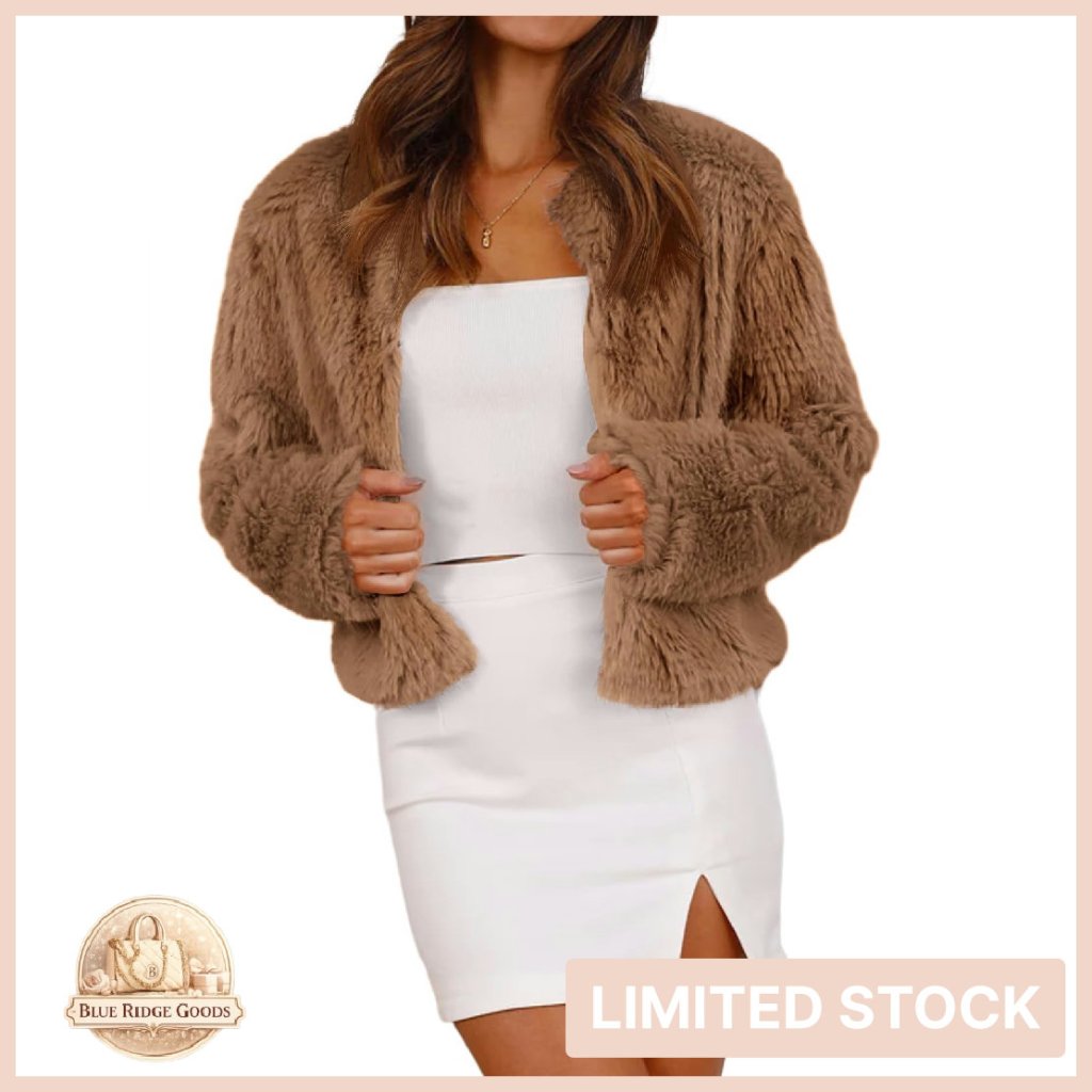 Faux Fur Cropped Jacket Classic Chic Elegant Winter Outerwear Open Front